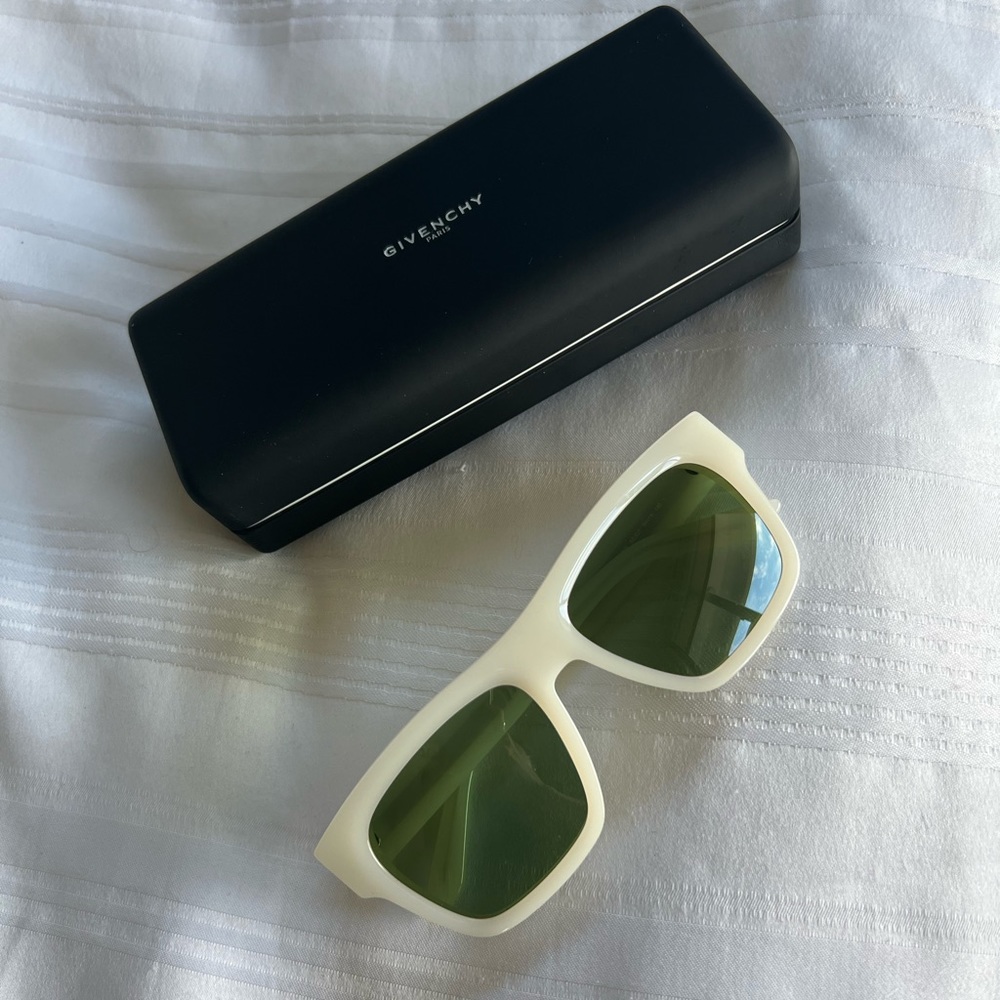 Givenchy white square sunglasses green lens